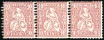 Stamp of Switzerland / Schweiz » Sitzende Helvetia Gezaehnt » Briefmarken 1881 Faserpapier 10C rot, Abart: Doppelzähnung, postfrischer Dreierstreifen