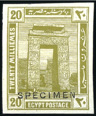 Stamp of Egypt » 1914-1922 Pictorials 1914 20m olive-green, imperforate showing Specimen