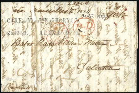 Stamp of Egypt » Private Carriers and Forwarding Agents 1839 May 10 entire letter from Boston to Calcutta