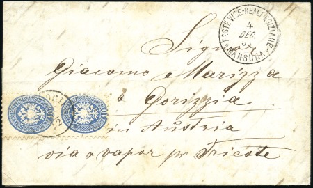 Stamp of Egypt » Austrian Post Offices 1865 December 4 entire letter from Mansura to Gorizia