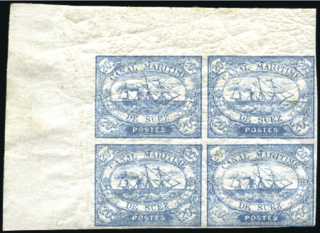 Stamp of Egypt » Suez-Canal Company 1868 20c blue, S.G.3, marginal block of 4 from the upper left corner of the sheet