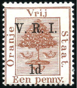 Stamp of South Africa » Orange Free State 1900 1d on 1d brown error of colour, mint hr, fain