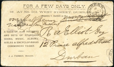 Stamp of South Africa » Natal 1895 "POSTMASTER OF DURBAN" provisional hs in viol
