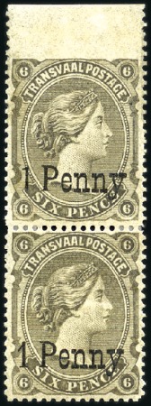 Stamp of South Africa » Transvaal 1879 1d on 6d vertical pair (type 10 and type 11 o