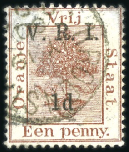 Stamp of South Africa » Orange Free State 1900 1d on 1d Brown error of colour, neat cds, thi