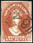 Stamp of Australia » Tasmania 1855 1d, 2d and 4d used singles, all four margined