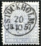 Stamp of Sweden » 1855 Skilling Banco 4sk Blue, used selection of 26 singles, showing a 