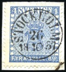 Stamp of Sweden » 1855 Skilling Banco 4sk Blue, used selection of 26 singles, showing a 