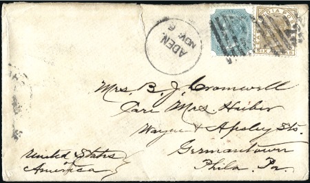 Stamp of India » Used Abroad ADEN
1879 (Nov 6) Envelope from Aden to the USA