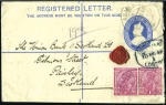 Stamp of India » Used Abroad ABADAN: 1919 (Mar) 2a Registered envelope from Aba