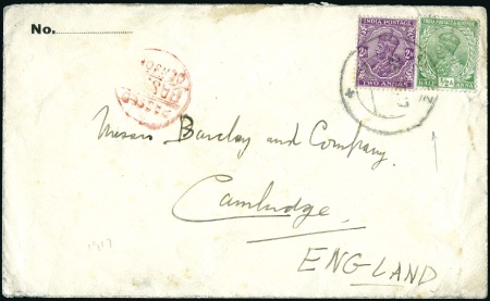 Stamp of India » Used Abroad AHWAZ: 1917 (Sep 24) Envelope from Ahwaz to Englan