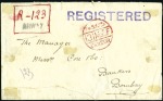 Stamp of India » Used Abroad AHWAZ: 1918 (Dec 3) Envelope sent registered from 