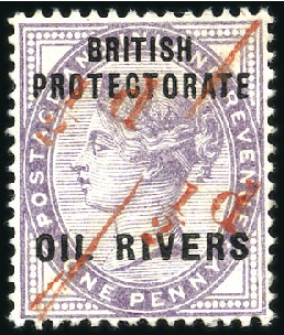 Stamp of Nigerias » Niger Coast Protectorate 1893 1/2d on 1d lilac in unsevered pair, red surch