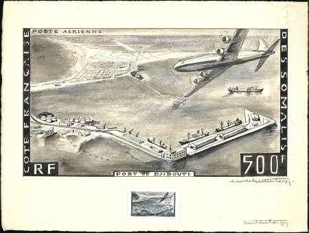 Stamp of Colonies françaises » Djibouti 1956 Phare de Ras-Bir, deux maquettes originales d