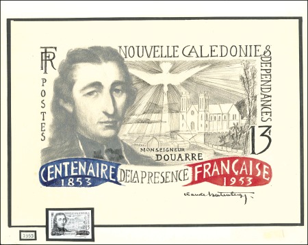 Stamp of Colonies françaises » Nouvelle-Calédonie 1953 Dessin original à l'encre de chine et au fusa