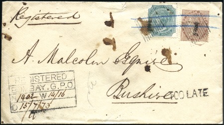 Stamp of India » Used Abroad BUSHIRE: 1873 (Jul 15) Incoming envelope sent regi
