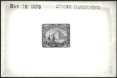Stamp of Egypt » 1879 De La Rue 20pa Die Proof in black on glazed card 92x60 mm