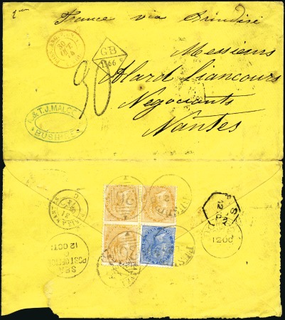 Stamp of India » Used Abroad BUSHIRE: 1874 (Sep 26) Envelope from Bushire to Fr