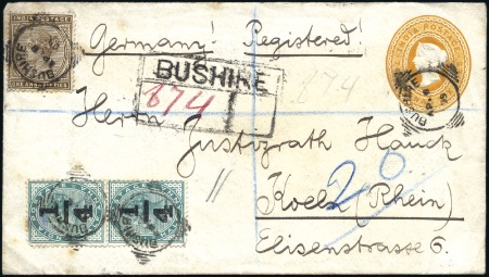 Stamp of India » Used Abroad BUSHIRE: 1899 (Apr 8) 2a6p Postal stationery envel