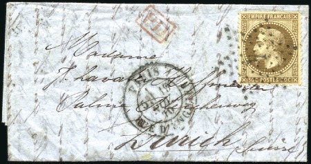 Stamp of France SUISSE : 1870 (19 Nov.) Pli pour Zürich portant un