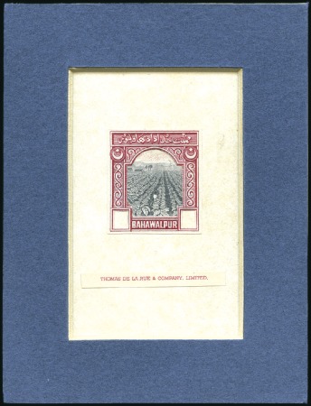 Stamp of Indian States » Bahawalpur 1948 De La Rue mockup die proof in red & black on 