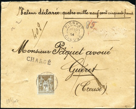 Stamp of France 1904 Sage 2F Bistre sur azuré seul sur enveloppe c
