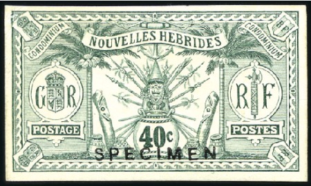 Stamp of New Hebrides 1911 Weapons & Idols, French Currency, 40c plate p