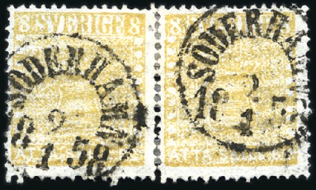 Stamp of Sweden » 1855 Skilling Banco 8sk Orange-yellow, rejoined horizontal pair showin