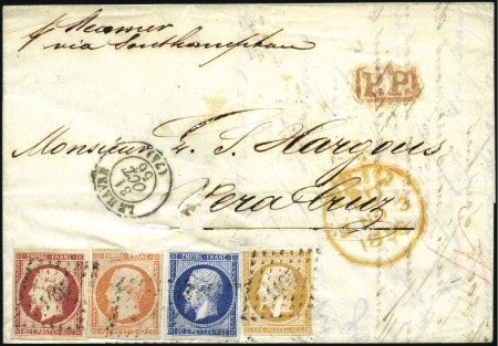 Stamp of France 1856 Empire non dentelé 80c carmin, 40c orange, 20