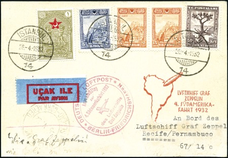 Stamp of Turkey 1932 (May) Zeppelin 4th South America Flight pc wi