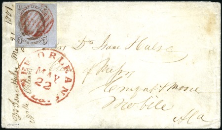 Stamp of United States 1847 5c Brown on thin bluish wove paper, good to w