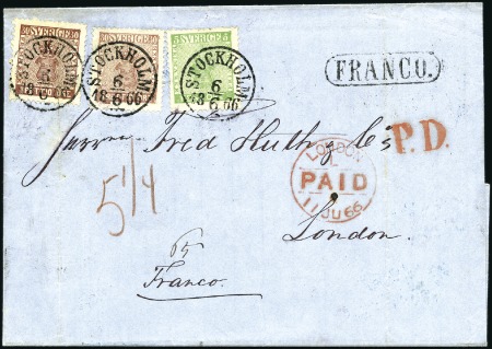 Stamp of Sweden » 1858-72 Coat of Arms Issue 30ö brown (two examples with distinctive shades an