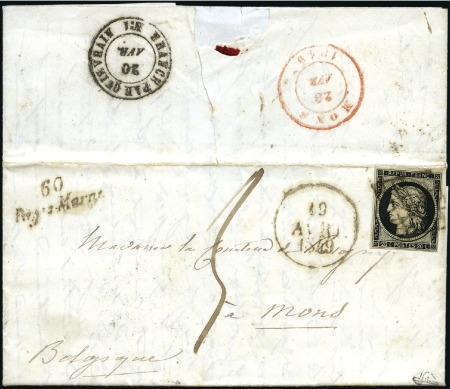 Stamp of France Rare usage d'un 20c noir pour la Belgique avant la convention