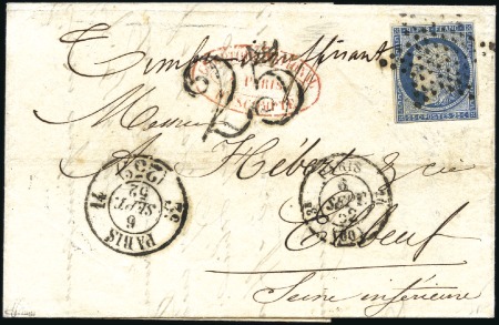 Stamp of France 1849 Cérès 25c bleu sur lettre insufisament affran