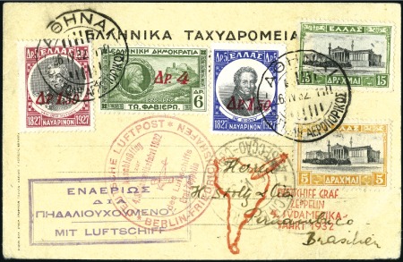 Stamp of Greece 1932 (May) Zeppelin 4th South America Flight pc wi