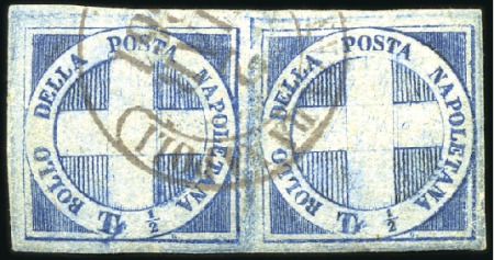 Stamp of Italian States » Naples 1860 Savoy Cross 1/2t blue in used pair, repaired,