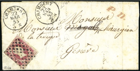 Stamp of Italian States » Sardinia 1851 40c rose tied to cover to Geneva, Switzerland