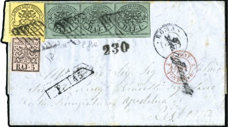 Stamp of Italian States » Papal States 1852 1b verde scuro in strip of three (touched at