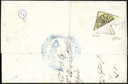 Stamp of Italian States » Papal States 1852 4b giallo BISECT on cover to Fiuminata, blue