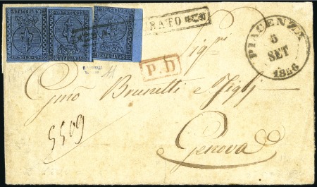 Stamp of Italian States » Parma 1852 40c blue, three examples, tied by boxed ASSIC