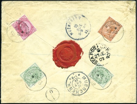 Stamp of India » Used Abroad BUSHIRE: 1902 (Sep 13) Envelope sent registered fr