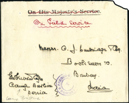 Stamp of India » Used Abroad BUSHIRE: 1916 (Nov 6) Envelope with ms "On Field S