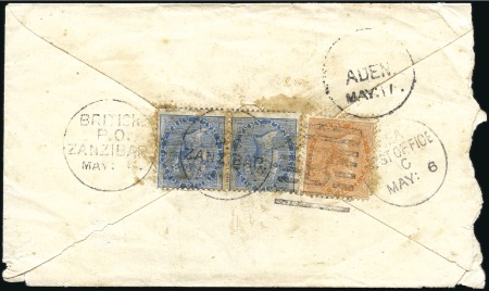 Stamp of India » Used Abroad ZANZIBAR: 1880 (May 4) Envelope from Zanzibar to M