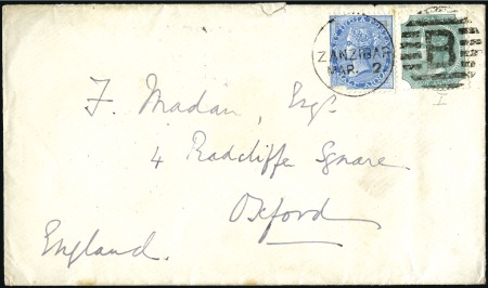 Stamp of Zanzibar » The Indian Post Office (1875-1895) 1883 (Mar 2) Envelope from Zanzibar to England wit