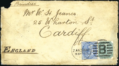 Stamp of Zanzibar » The Indian Post Office (1875-1895) 1884 (May 12) Envelope from Zanzibar to Wales with