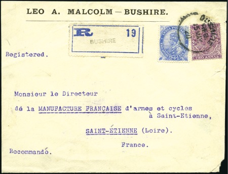 Stamp of India » Used Abroad BUSHIRE: 1920 (May 15) Envelope sent registered fr