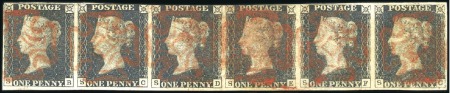 Stamp of Great Britain » 1840 1d Black and 1d Red plates 1a to 11 1840 1d Black pl.6 SB-SG strip of six, with three