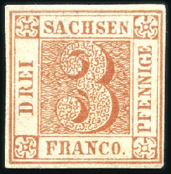 Stamp of German States » Saxony 1850 3Pf Brick-Red imperf., unused with no gum, wi