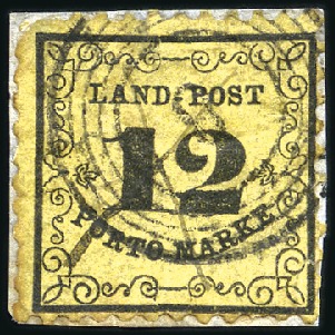 Stamp of German States » Baden Land-Post 12Kr tied on small piece (just) by conce