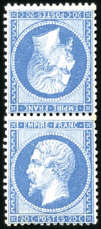 Stamp of France 1862 20c bleu Empire dentelé en paire TETE-BECHE n